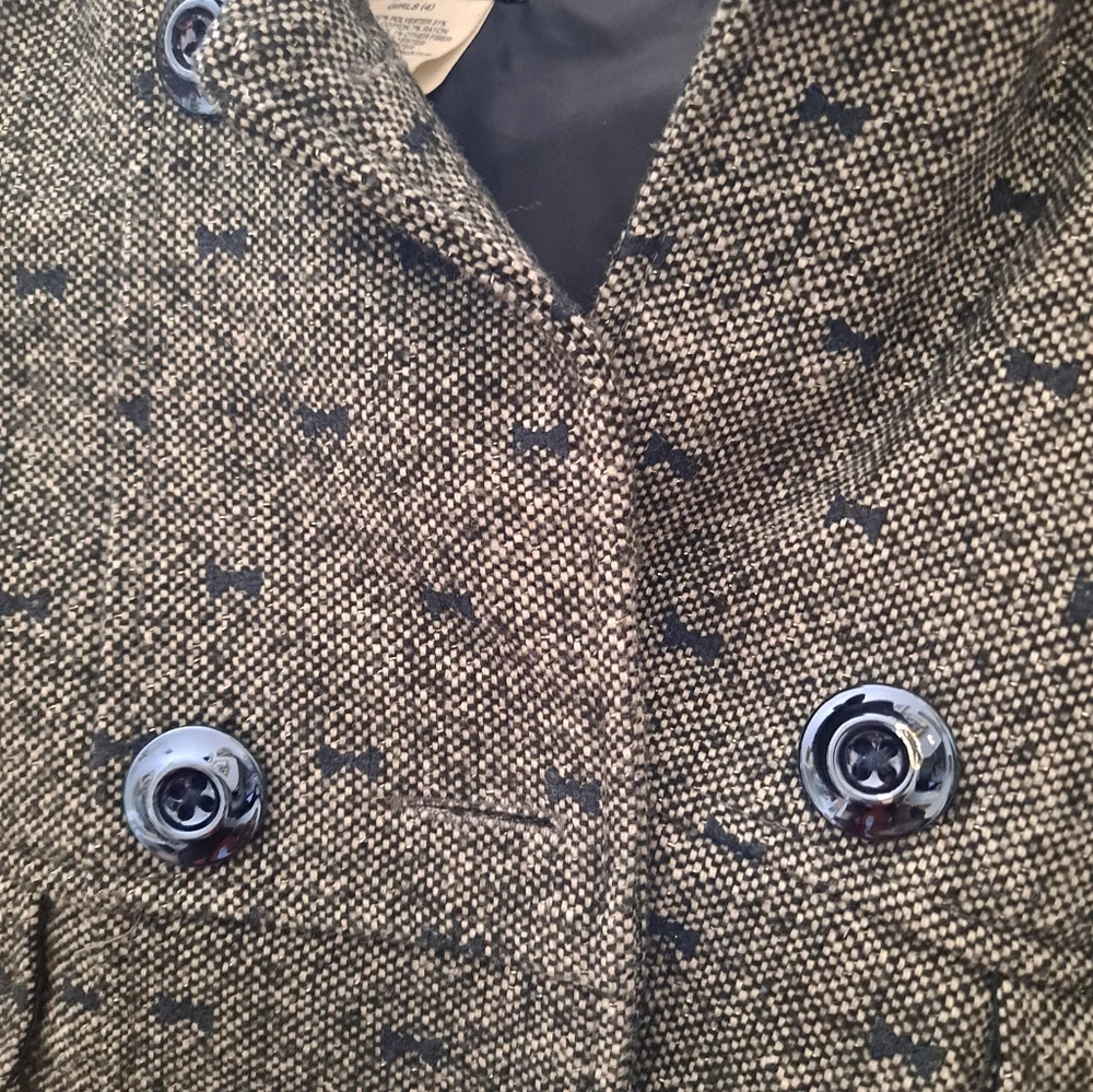 OshKosh B'gosh Tweed dbl breasted pea coat with sherpa hood and blu bow …